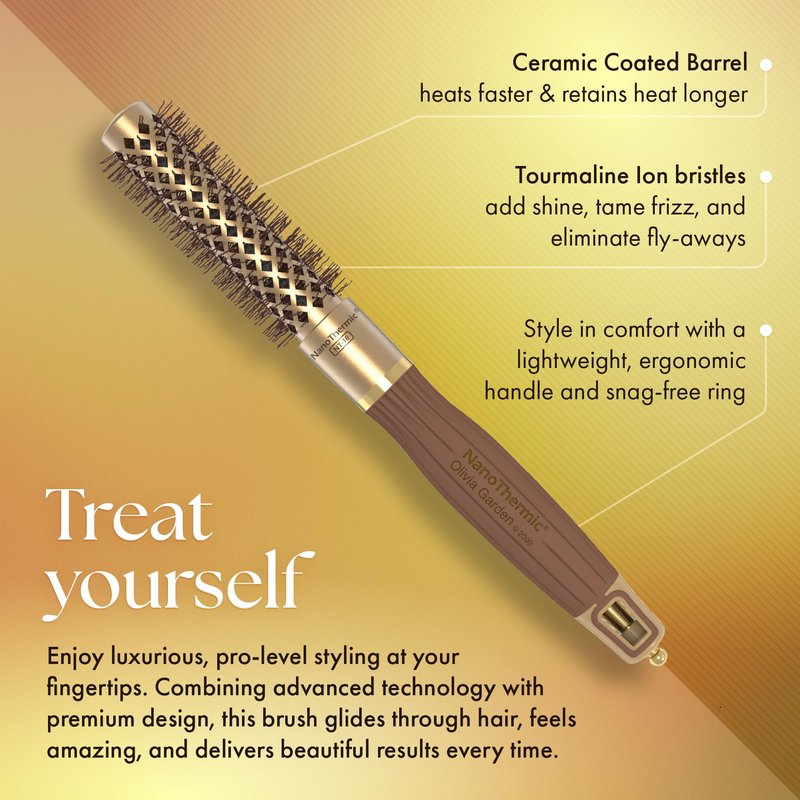 Olivia Garden NanoThermic Ceramic + Ion Round Thermal Hair Brush - Not Electrical - Professional Blowout Brush for Normal to Thick Hair, NT-18 3/4"