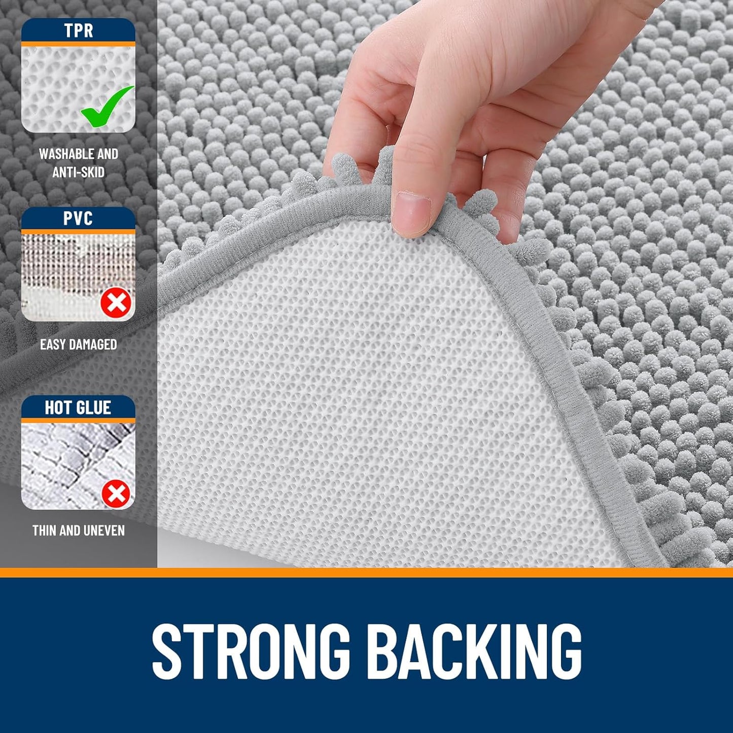 OLANLY Bathroom Rugs - Extra Soft Chenille Bath Mats with Rubber Backing | 30x18, Light Grey, Quick Dry
