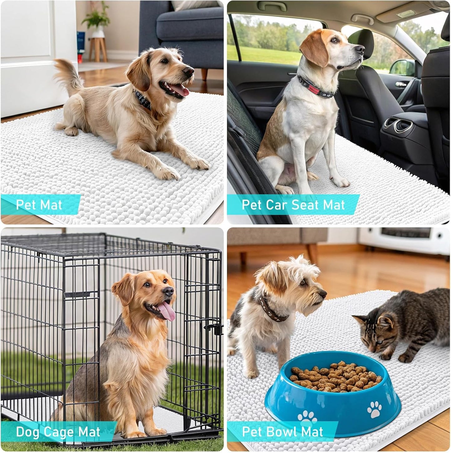 OLANLY Dog Door Mat - Absorbent Non-Slip Chenille Mat for Muddy Paws | 59x24 Inches, Quick Dry White