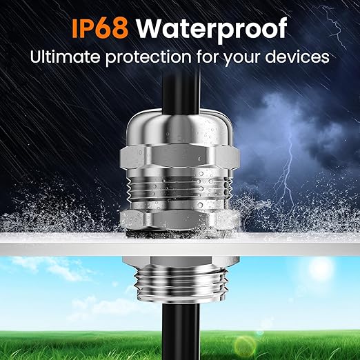 QILIPSU 4pcs 1/2" NPT 304 Stainless Steel Cable Gland Waterproof IP68 Metal Strain Relief Cord Grip Long Thread Cable Pass Through Wire Connector