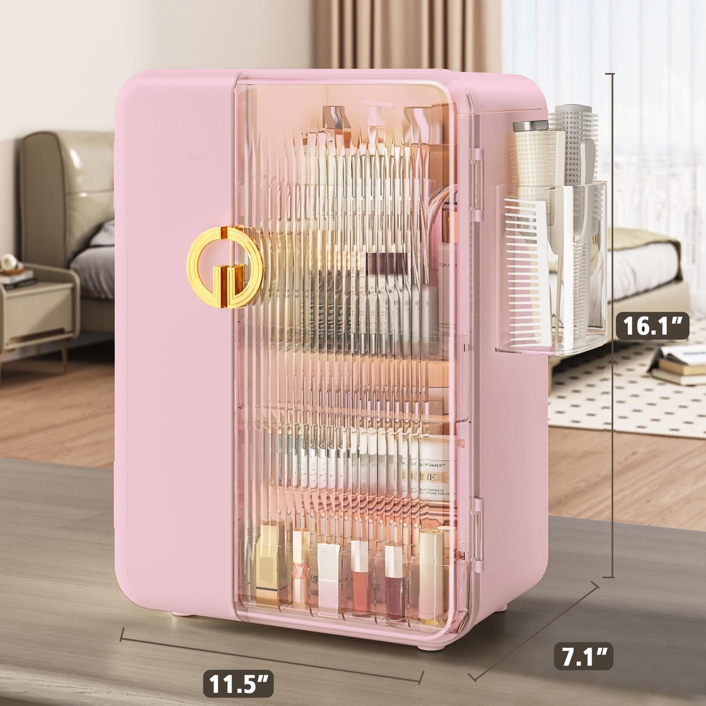 UAK Makeup Organizer with Drawers for Vanity, Cosmetic Display Case with Brush Holders, Storage for Skincare Countertop Bathroom (White)
