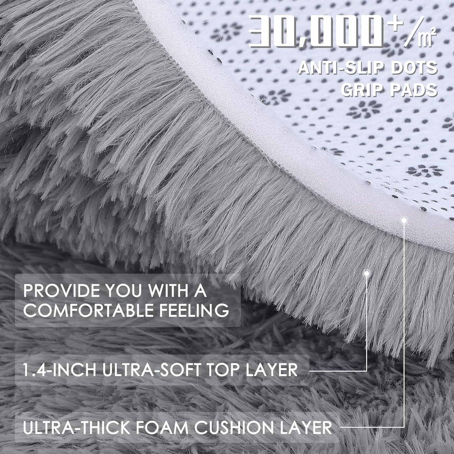 OLANLY Large 5x7 Machine Washable Area Rug - Soft Fluffy Shaggy Indoor Carpet in Light Grey for Living Room & Nursery