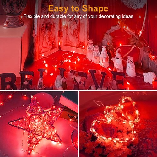 Btfarm 30 Pack Fairy Lights - Battery Operated 7ft 20 LED Twinkle String Lights | Waterproof Mini Silver Wire for Christmas & Weddings, Red