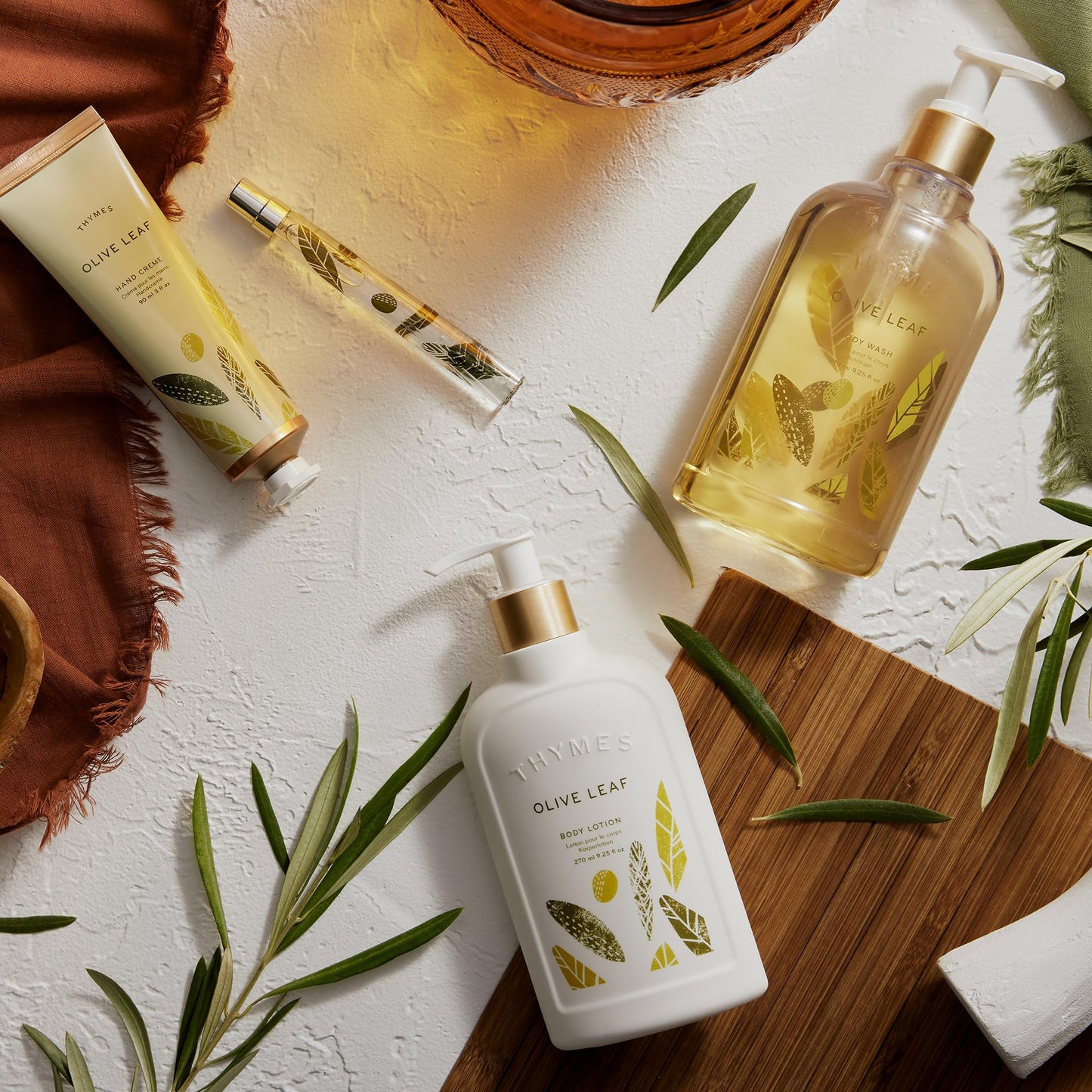 Thymes Large Hand Moisturizing Wash - Olive Leaf - Scented Liquid Hand Soap – Refillable Hand Soap Pump Bottle, Glass - 15 Fl Oz