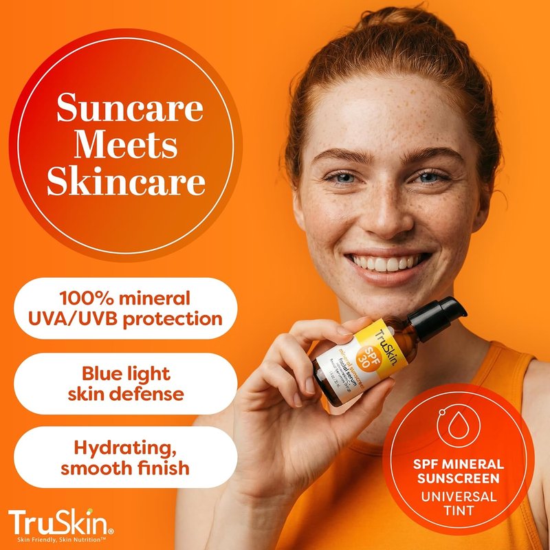 TruSkin Sunscreen Serum - SPF 30 Tinted Mineral Face Serum with Zinc Oxide | Lightweight, Sheer Finish, 1 fl oz
