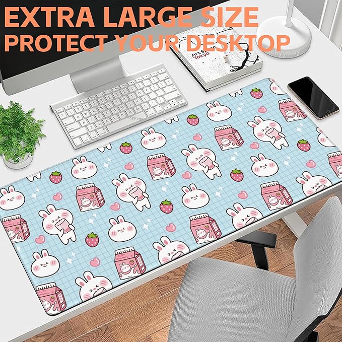 NIYLYNSYN Mouse Pad Large Milk Box with Rabbit Non-Slip Gaming Desk Mat with Stitched Edge Laptop Keyboard Desk Pad for Work Home Gaming (35.4 x 15.7 Inches)