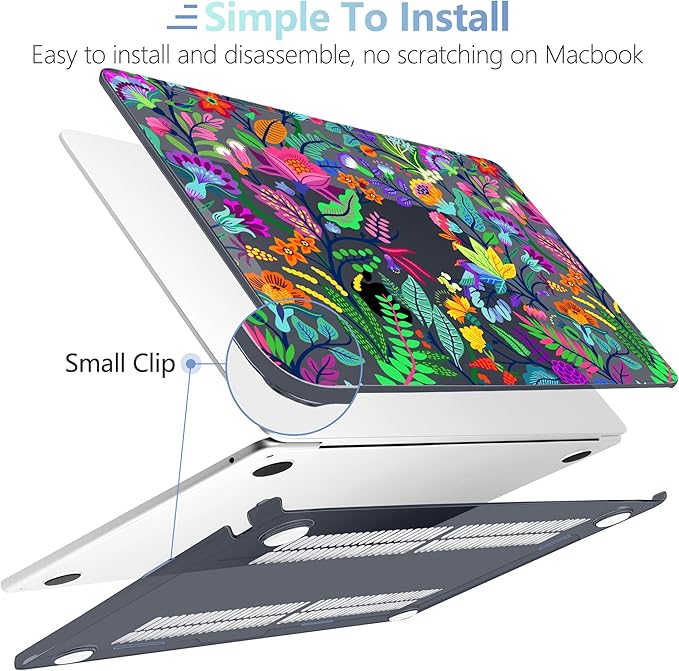 MEEgoodo for M5/M4/M3/M2 MacBook Air 15 inch Case 2026 2025 2024 2023, Case Fit Model (A3448/A3241/A3114/A2941) for MacBook Air 15.3 inch, Bright Flowers & Tropic Leaves