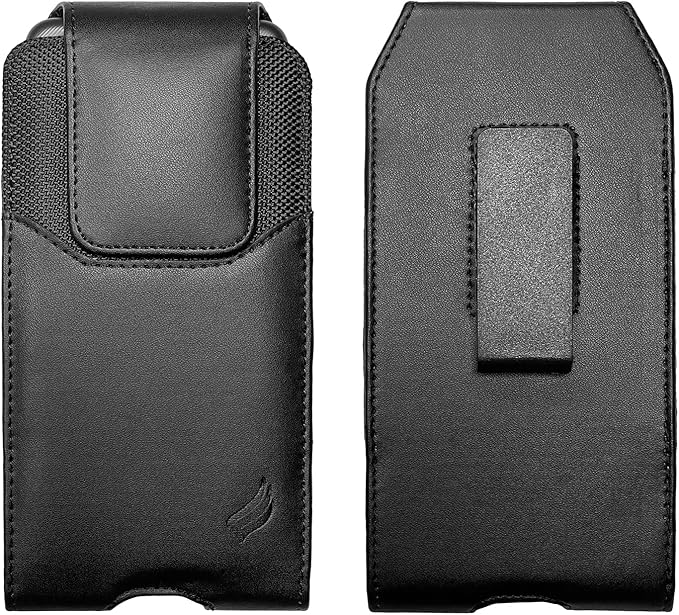 CELZEN Leather Cell Phone Holster for T-Mobile REVVLRY+, REVVL 4, AT&T Fusion Z, Motivate, Jitterbug Smart3, Kyocera DuraSport 5G - Vertical Case Waist Carrying Pouch with Belt Clip/Loops, Black