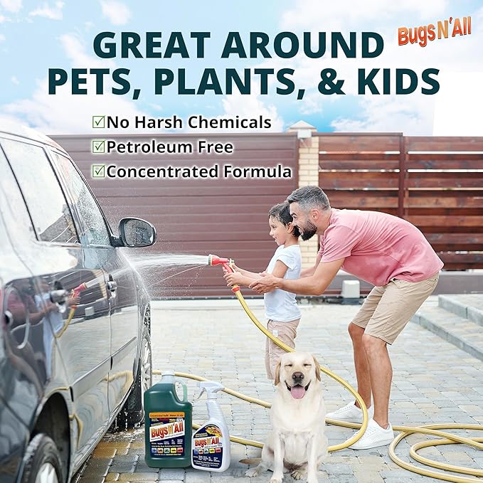 Bugs Nâ All Multipurpose Car Cleaner & Degreaser - Bug & Tar Remover Concentrate 1 Gallon - Exterior Cleaner Safe for Car Paint, Metal, Chrome, Aluminum, Windows & Mirrors - w/Free 32 oz Spray Bottle