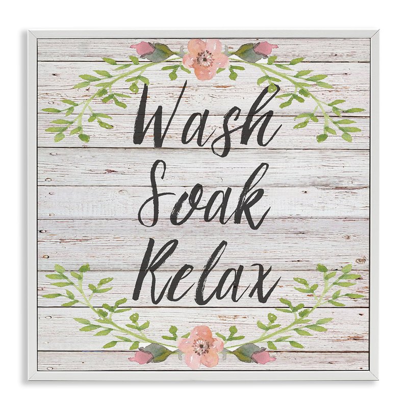 Stupell Industries Wash Soak Relax Floral Wood Wall Art, 17 x 17, White Framed