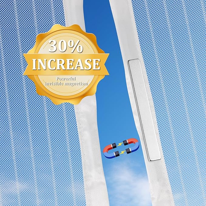 Amzjjle Magnetic Screen Door - Self Sealing, Heavy Duty, Hands Free Mesh Partition Keeps Bugs Out Let Breeze in- Pet and Kid Friendly - Keep Open Feature (White, Fit Door Size 36 x 78 Inch)