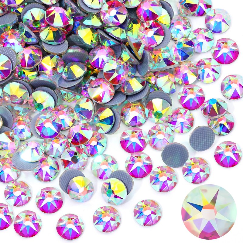 Novani Hotfix Rhinestones 288pcs Crystal AB Round Iron on Rhinestone Style 2088 Sparkly Crystal Gemstones for Fabric and Crafting, SS34 (7.0-7.3mm)