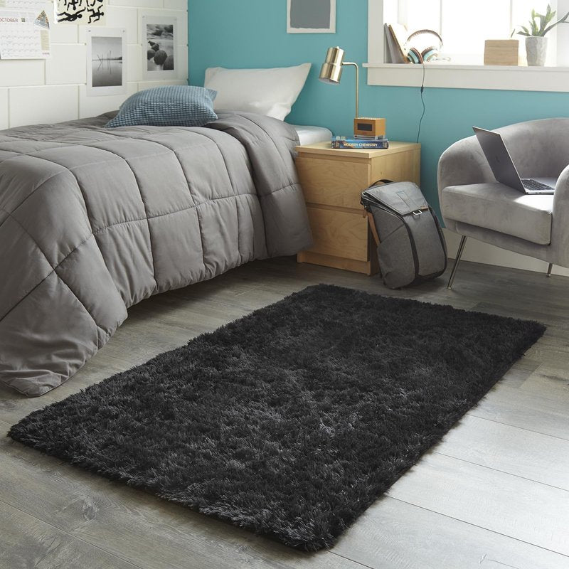 Ophanie 3x5 Black Rugs for College Dorm, Bedroom Small Area Rug, Non-Slip Fluffy Shaggy Bedside Soft Shag Fuzzy Plush Carpet for Kids Boys Teen Home Decor Aesthetic, Nursery