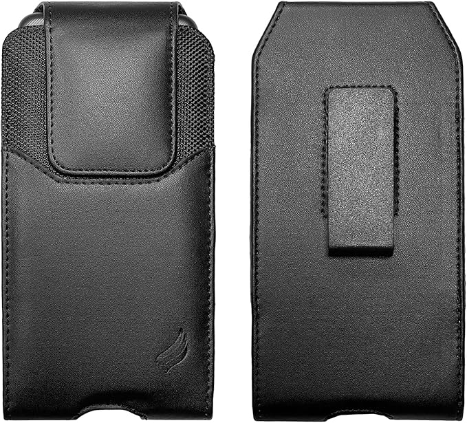 CELZEN Leather Cell Phone Holster for Cricket Debut, Icon, AT&T Radiant Core, Calypso 2, Moto E6, G7 Play, Alcatel Onyx, REVVLRY REVVL2 - Vertical Case Waist Carrying Pouch with Belt Clip/Loops, Black