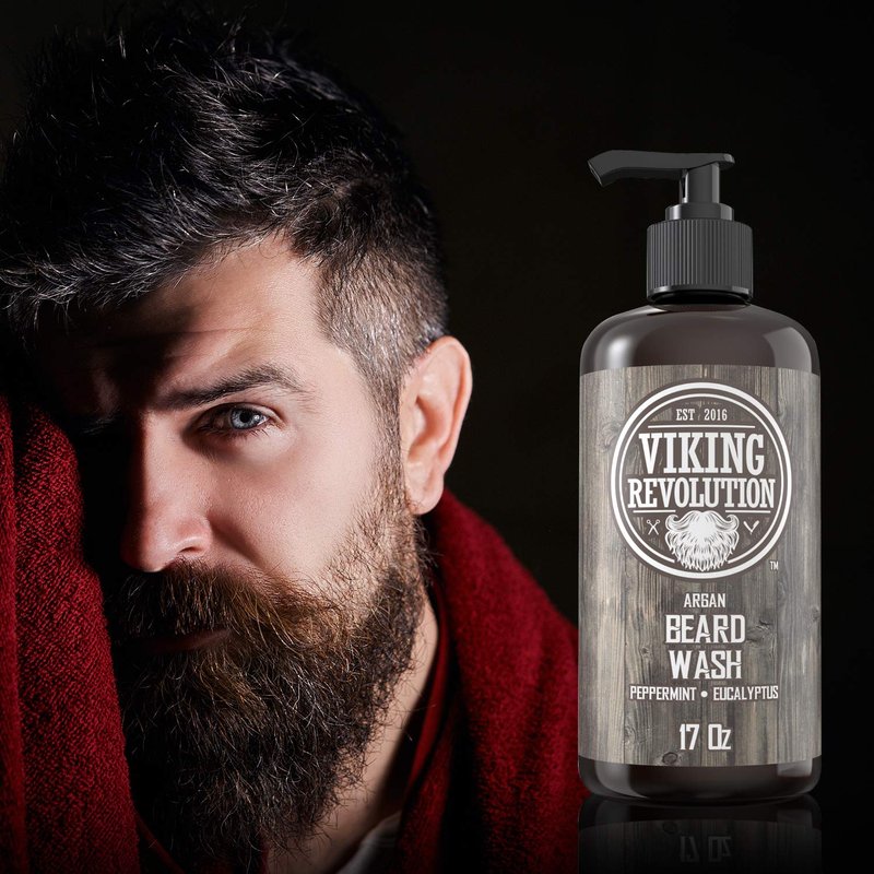 Beard Wash Shampoo with Argan & Jojoba Oils - Softens & Strengthens | Peppermint & Eucalyptus Scent (17 oz)