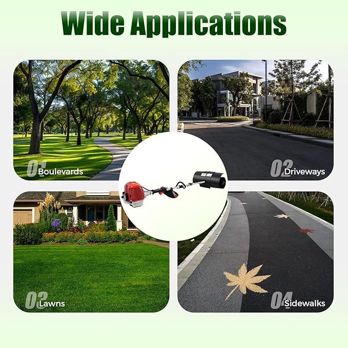 52CC Gas Power Lawns Sweeper, 2.3HP 2-Stroke Air Cooled Gasoline Sweeping Broom Machine, Lawn Cleaning Tools with Carrying Strap for Artificial Lawns Streets and Driveways