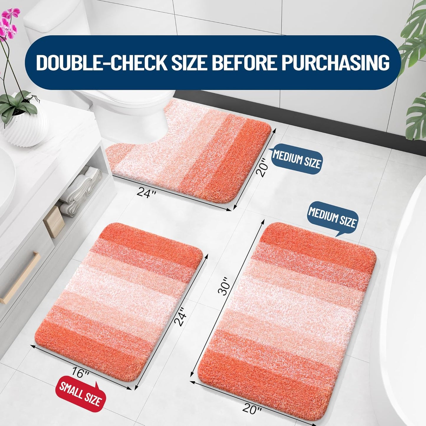 OLANLY Bathroom Runner Rug - Extra Soft Microfiber, Quick-Dry, Washable | 70x24 Inches, Coral Color