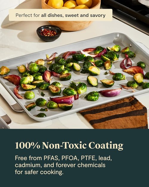 Caraway Non-Stick Ceramic Baking Sheet Duo - Eco-Friendly, PTFE & PFOA Free - Ideal for Baking & Roasting - Large (18" x 13") - Marigold