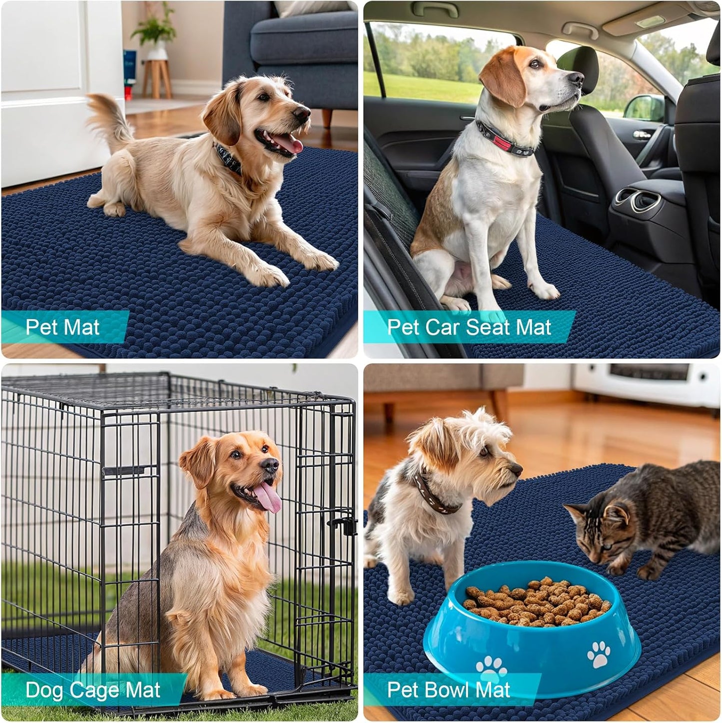 OLANLY Dog Door Mat - Absorbent Non-Slip Mud Mat for Indoor Use | 47x24, Dark Blue, Quick Dry Chenille