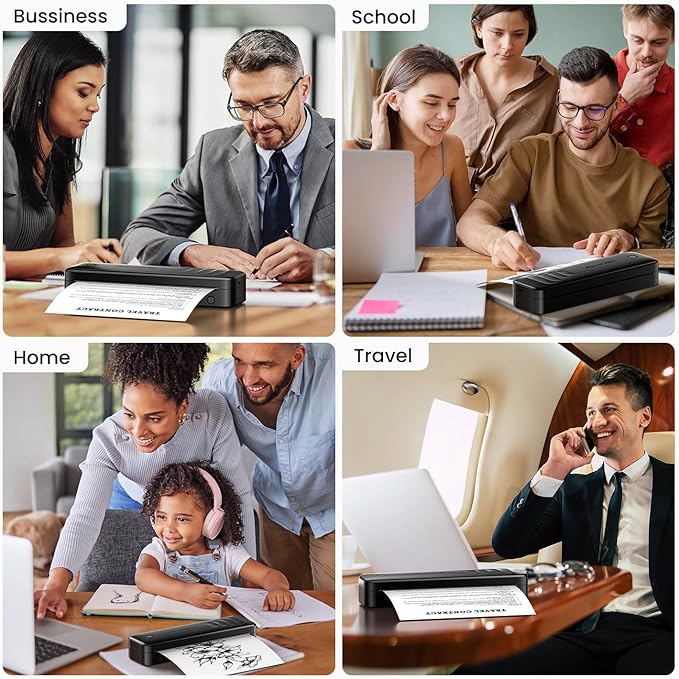 Portable Printers Wireless for Travel, Bluetooth Inkless Thermal Printer Support 8.5" X 11" US Letter, Small Mobile Printer for Phone Laptop, with Carry Case & 4 Rolls Thermal Paper, Dark Grey