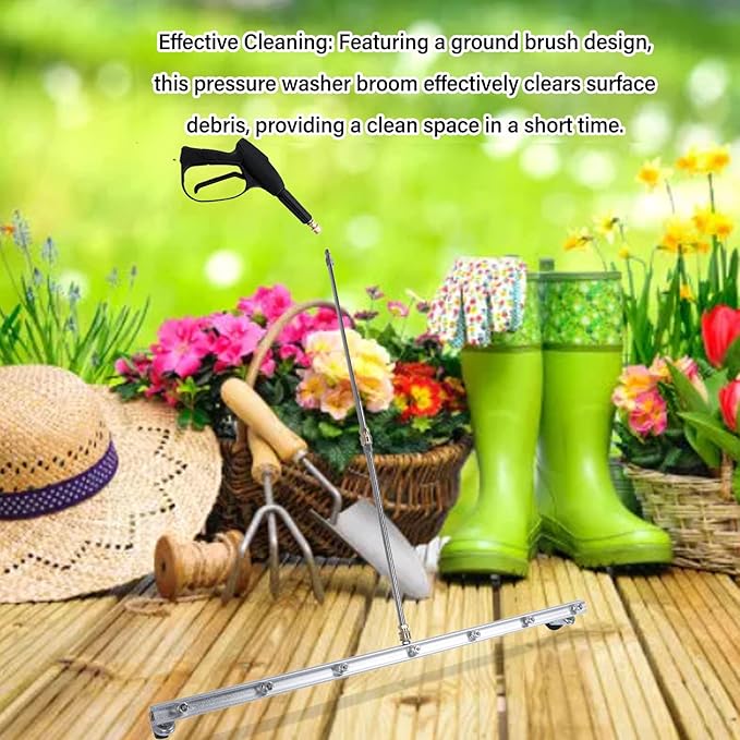 Pressure Washer Broom 39.37 Inch Extension Rod Stainless Steel Cleaner Quick Connect for Driveways Patios Undercarriages Commercial Residential Use (for Undercarriage Cleaner)