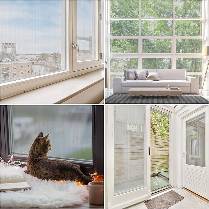 MAGZO Window Screen Replacement Mesh 48"W x 99"L - Pet Resistant Premium & Durable Polyester Screen Door Mesh, Allows Fresh Air In, DIY Repair Kit Includes Tool for Sliding Doors,Windows,Patio, Gray