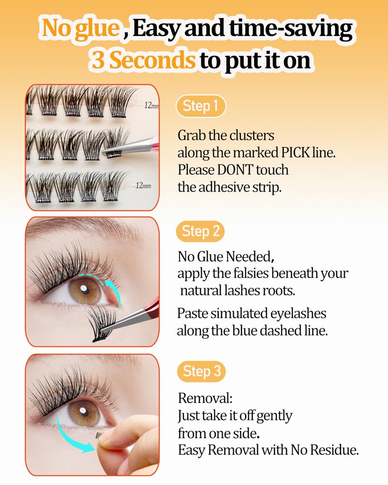 Self Adhesive Lash Clusters, Press on Pre bonded Eye lashes Clusters Natural Look No Glue Needed,10-16MM DIY Lash Extension FOR Beginners Dating and Working Business People (One-Step Professional)