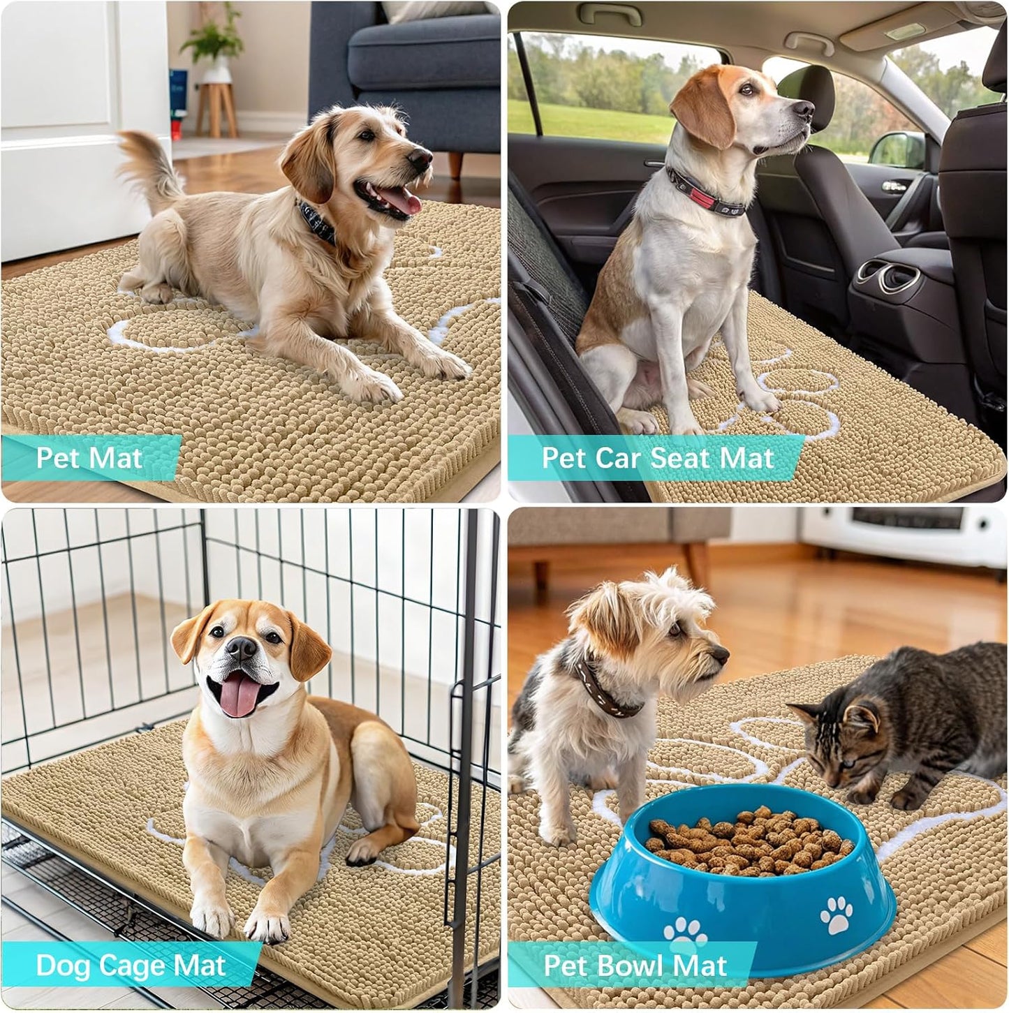 OLANLY Dog Door Mat - Absorbent Non-Slip Muddy Paws Mat | Quick Dry Chenille, 35x24, Beige