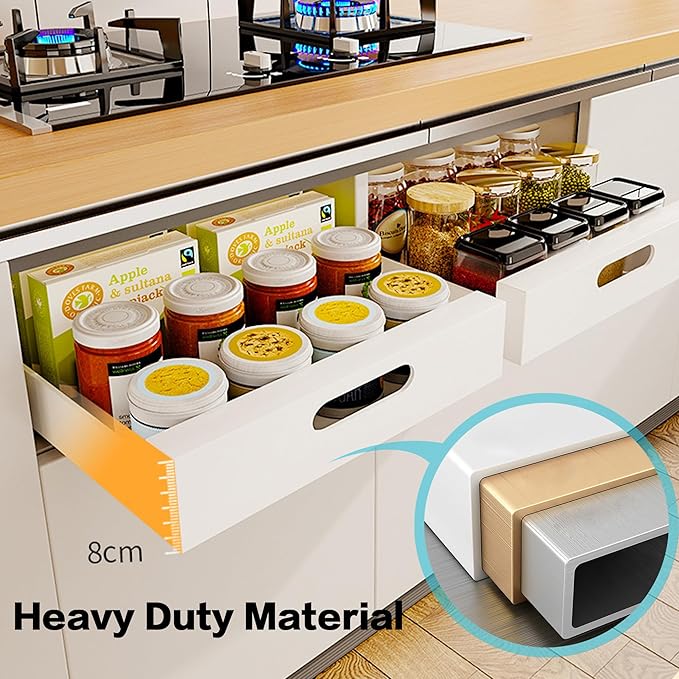 2 Pack Cabinet Organizer, 16.9" Deep Pull out Drawers for Cabinets, 10" Wide Pull out Cabinet Organizer Adhesive Heavy Duty Carbon Steel, Kitchen Cabinet Organizer, Pantry Organizers, White
