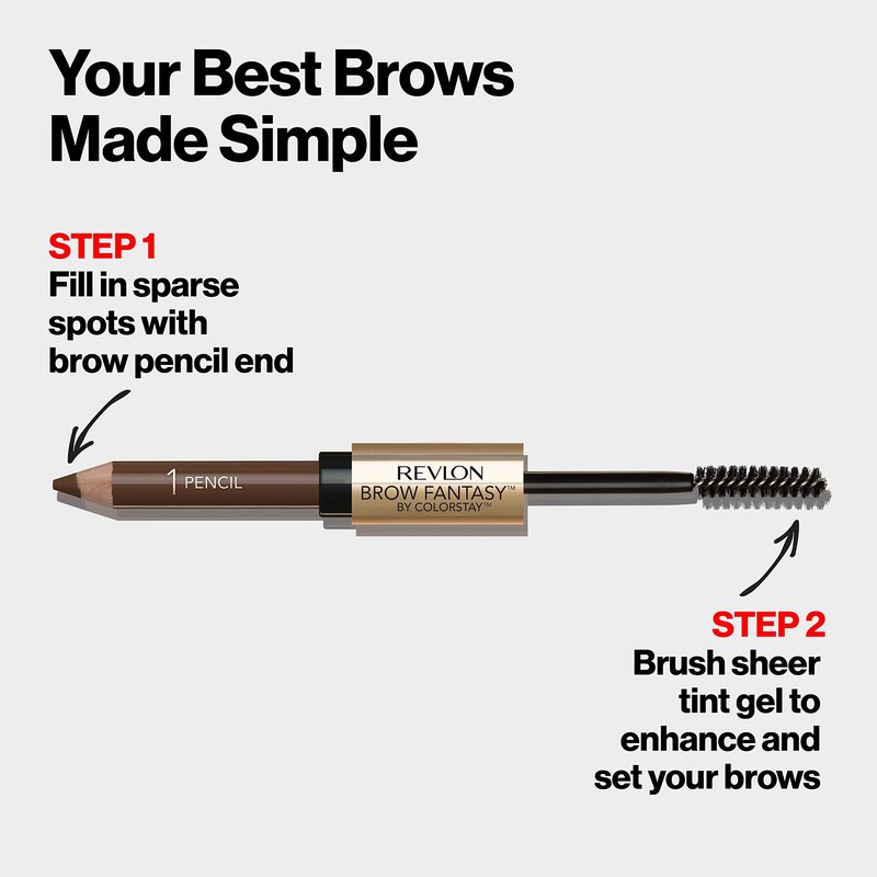 Revlon Eyebrow Gel & Pencil, ColorStay Brow Fantasy 2-in-1 Eye Makeup, Longwearing with Precision Tip, 108 Light Brown, 0.04 Oz