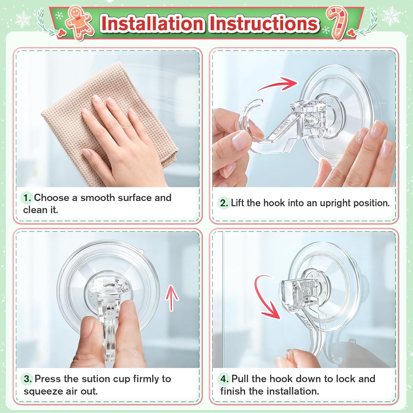 VIS'V Wreath Hanger - Heavy Duty Suction Cup Hooks | 22 LB Capacity, Clear, 2 Pack