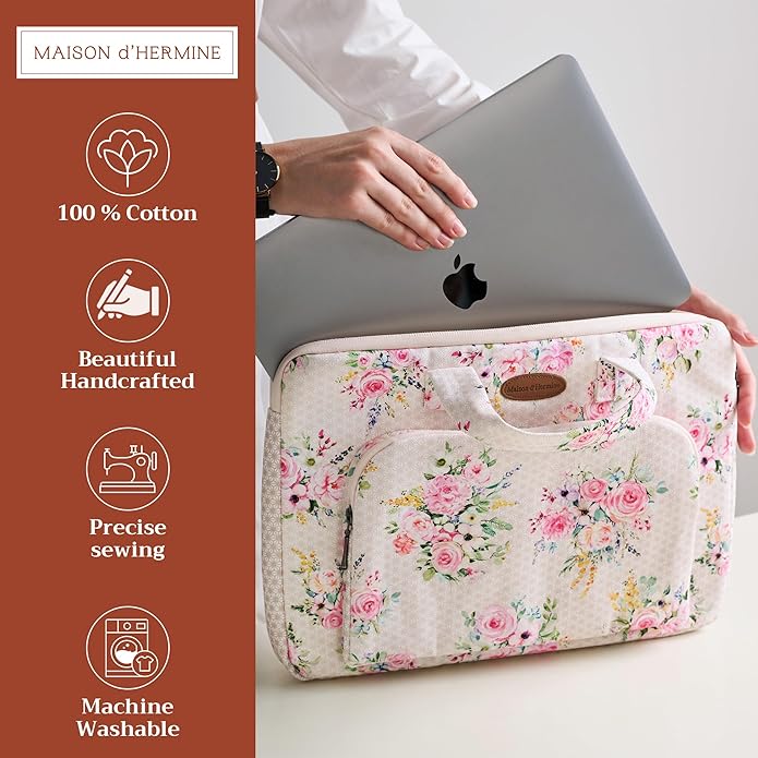 Maison d'Hermine Laptop Bag with Pocket Upto 15.5 inch Stain and Water Repellent Cotton Canvas Spring Summer (Sweet Rose Lavender)