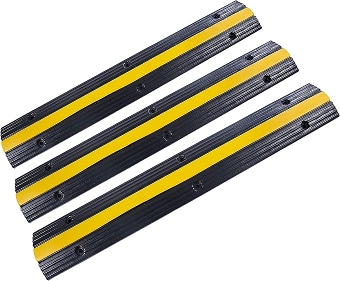 YONSHENG Rubber Cable Ramp Cord Cover Cable Protector Ramps Wire Hose Protective 1 Channel 22000Lbs Load Capacity Traffic Speed Bump for Asphalt Concrete Gravel Driveway Indoor Outdoor, 3 Pack