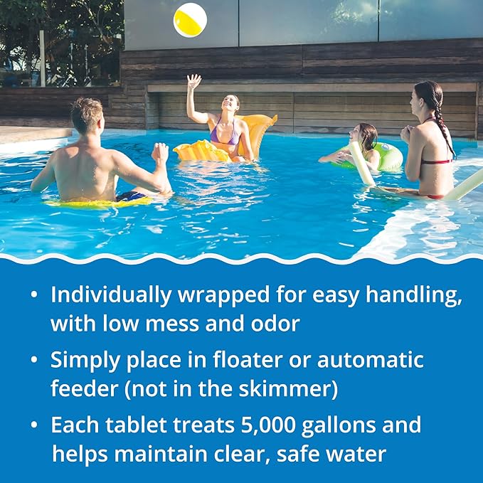 In The Swim 3 Inch Stabilized Chlorine Tablets for Sanitizing Swimming Pools - Individually Wrapped, Slow Dissolving - 90% Available Chlorine - Tri-Chlor - 50 Pounds