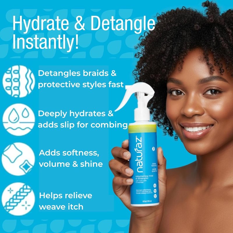 Curly Hair Detangler Spray - Natural Leave-In Conditioner for Kids & Adults | Softens Dry, Damaged Curly Hair - 8 fl oz