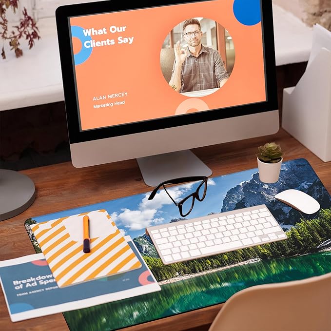 KOAIWPAE Desk Mat, Lake Mountain Landscape Desk Pad, The Alps Large Gaming Mouse Pad for Desk, 31.5"x15.7" Extended Big Computer Keyboard Mouse Pad with Non-Slip Base and Stitched Edge