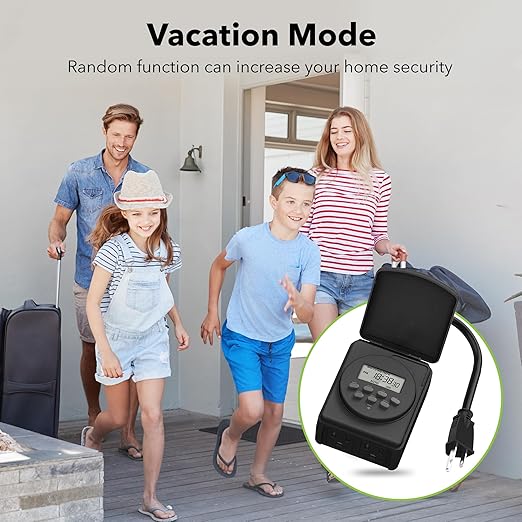 BN-LINK 7 Day Outdoor Heavy Duty Digital Programmable Timer, Outdoor Timer Outlet Waterproof, 2 Grounded Electrical Outlets for Christmas Lights, 15A 1/2HP,ETL Listed（2 Pack）