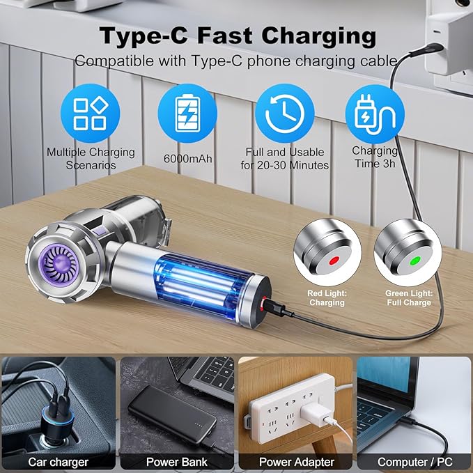 Car Vacuum Portable Cordless, 18000pa Mini Vacuum Cleaner, 4 in 1 Portable Car Vacuum Cleaner 120W High Power Handheld Vacuum Cordless Rechargeable With Air Duster&LED Light for Cars Home Office Pet