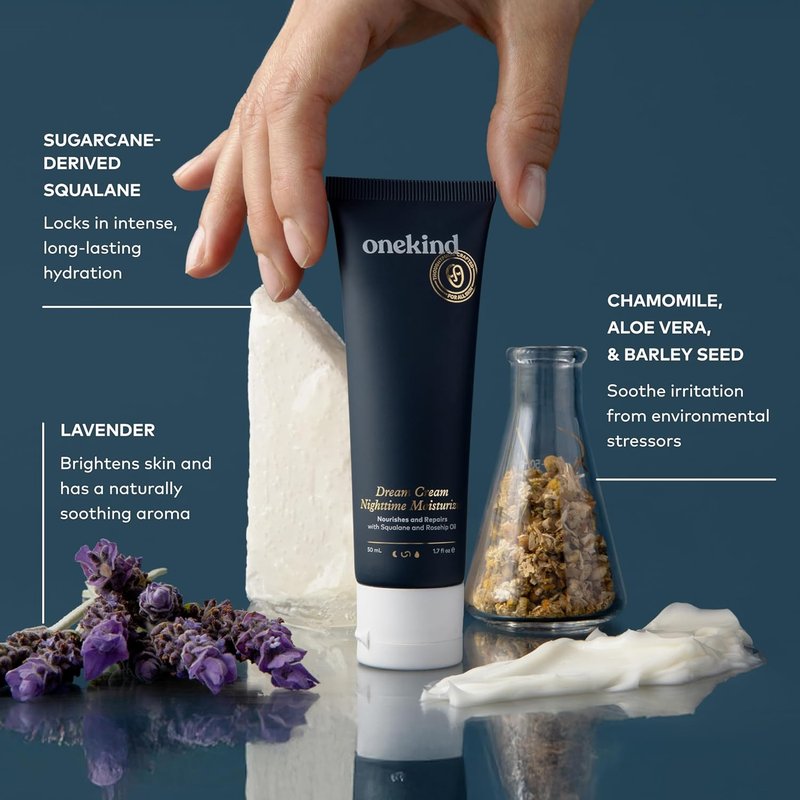 Onekind Night Moisturizer - Hydrating Dream Cream for Wrinkles & Anti-Aging | 1.7 oz, Squalane & Rosehip