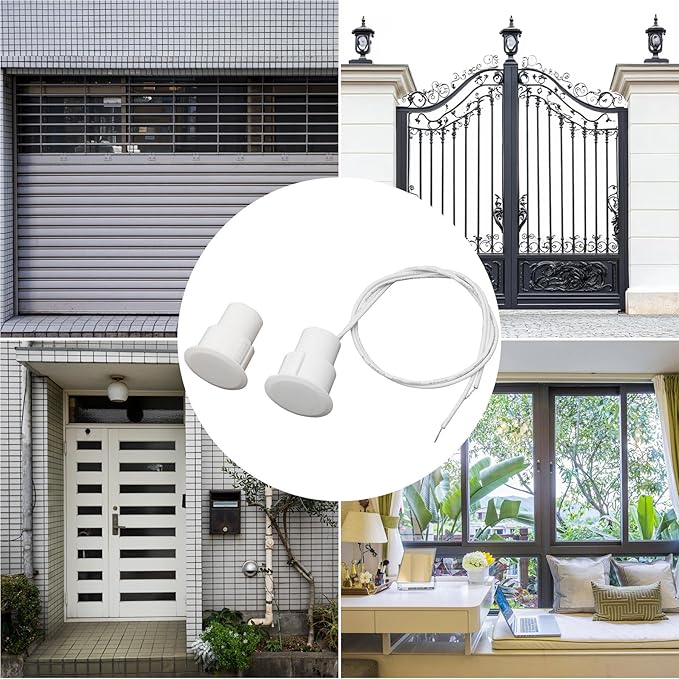 FOCMKEAS Recessed Wired Security Window Door Contact Sensor, Normally Open NO, Door Alarm Magnetic Reed Switch with 2 Wire, ABS White, RC-36