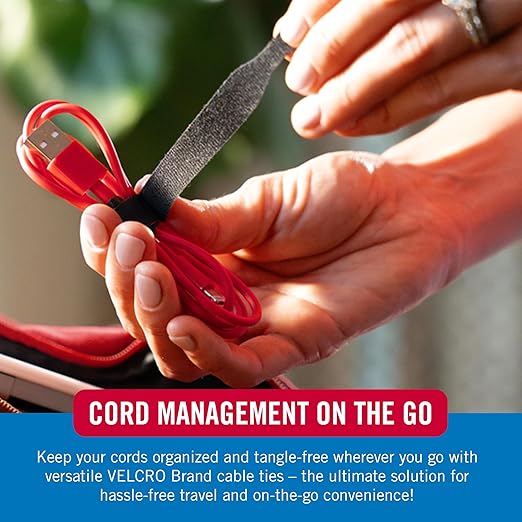 VELCRO Brand Reusable Cable Ties, 100 Pack 6 Inch, Cord & Cable Management Straps for Electronics, Desk, Home Office & Workstations, Black