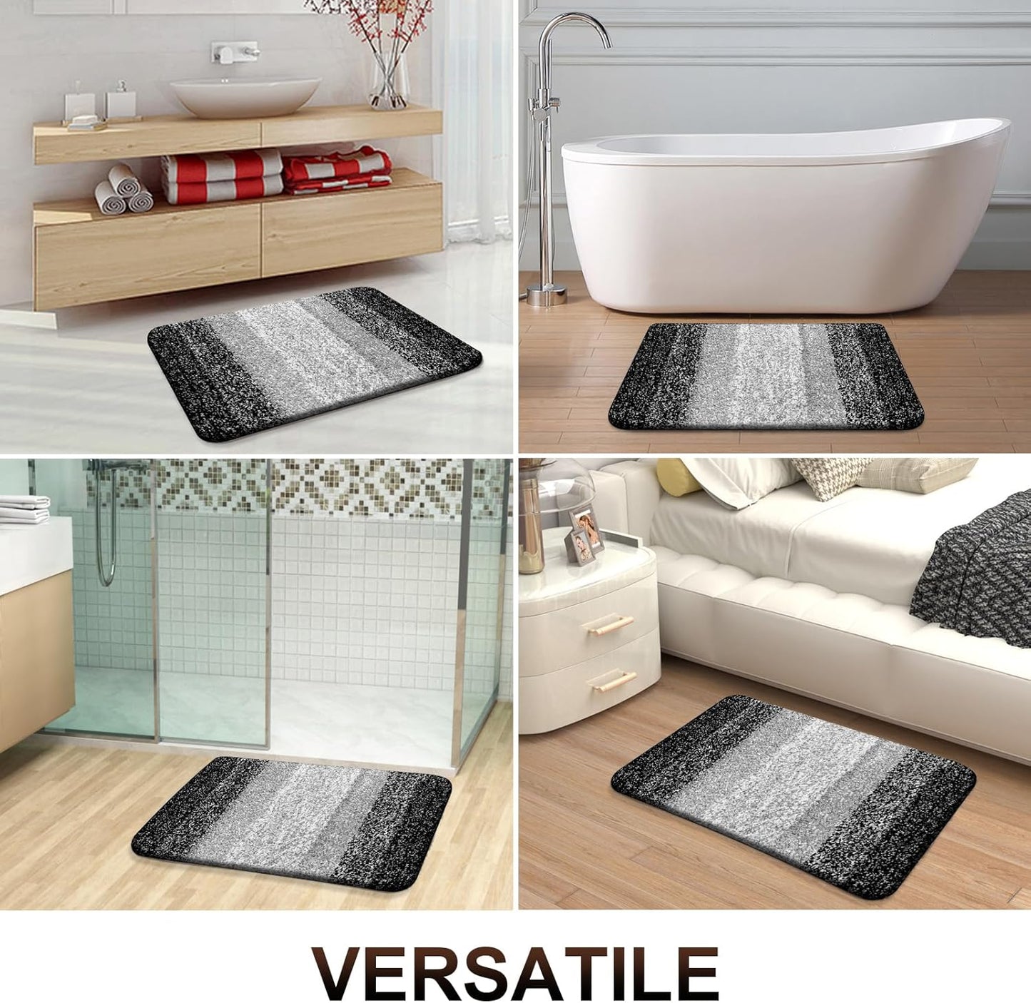 OLANLY Large Bathroom Rugs - Extra Soft Microfiber Mat 47x32 | Quick Dry, Rubber Backing, Machine Washable - Black