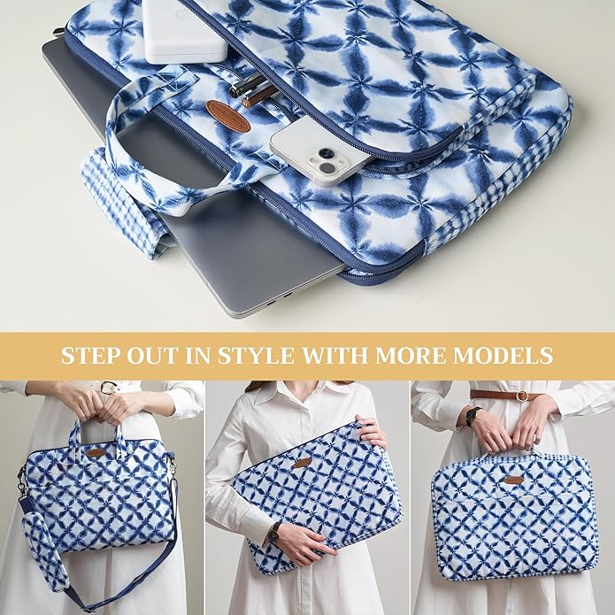 Maison d'Hermine Laptop Bag with Pocket Upto 13.5 inch Stain and Water Repellent Cotton Canvas Spring Summer (Shibori)