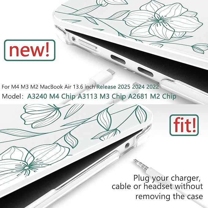 TWOLSKOO Compatible with MacBook Air 13 inch Case M5 2026 M4 2025 M3 M2 2024-2022 A3449 A3240 A3113 A2681, Plastic Hard Shell & Keyboard Cover for MacBook Air 13.6 inch Case, Botanical Line Art