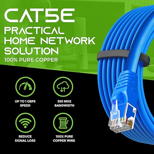 GearIT 24-Pack, Cat5e Ethernet Patch Cable 3 Feet - Snagless RJ45 Computer LAN Network Cord, Blue - Compatible with 24 48 Port Switch POE Rackmount 24port Gigabit