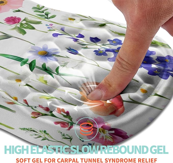 Kuosgm Ergonomic Mouse Pad Wrist Support with Memory Foam Massage Bulge, Carpal Tunnel Pain Relief Mousepad Wrist Rest for Mouse(12x8 inch, Flowers)