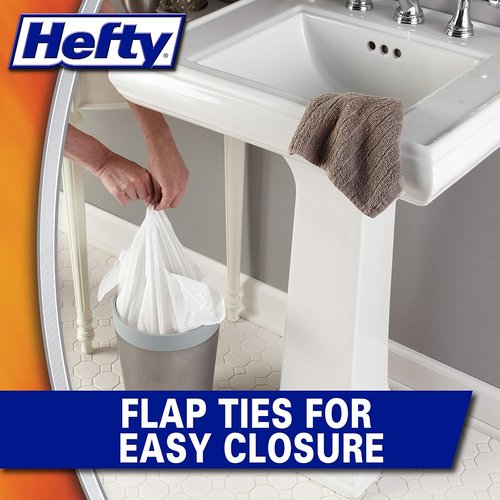 Hefty 4-Gallon Small Trash Bags - Flap Tie Design for Easy Closure | 30 Count Pack of 12