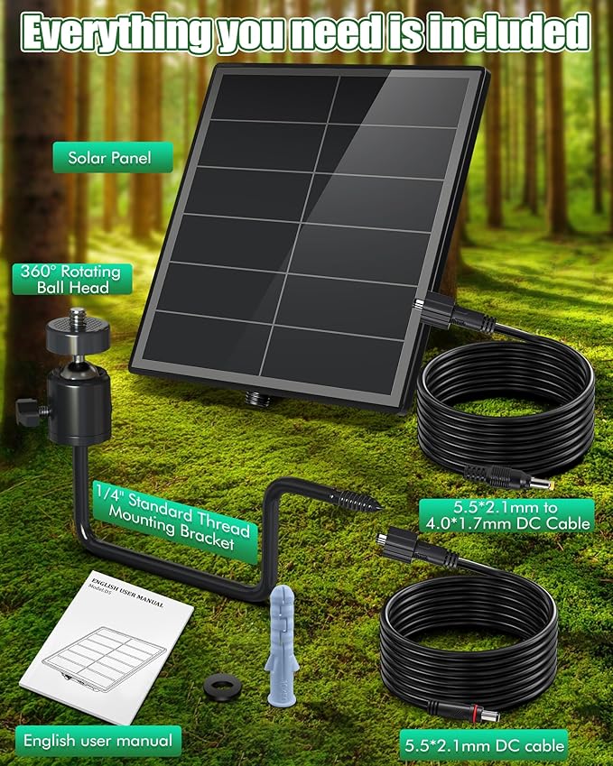 Solar Panel for Trail Camera - 6000mAh Battery, 12V Solar Battery Charger, Waterproof