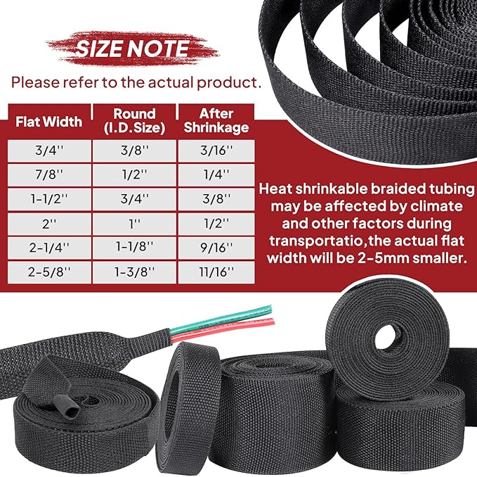 BuyUneed Heat Shrink Wire Loom 2:1 Shrinkable Braided Cable Sleeve 3/8 Inch ID-46ft Abrasion Protection Flexibility Fabric Wiring Harness Cover Sheath