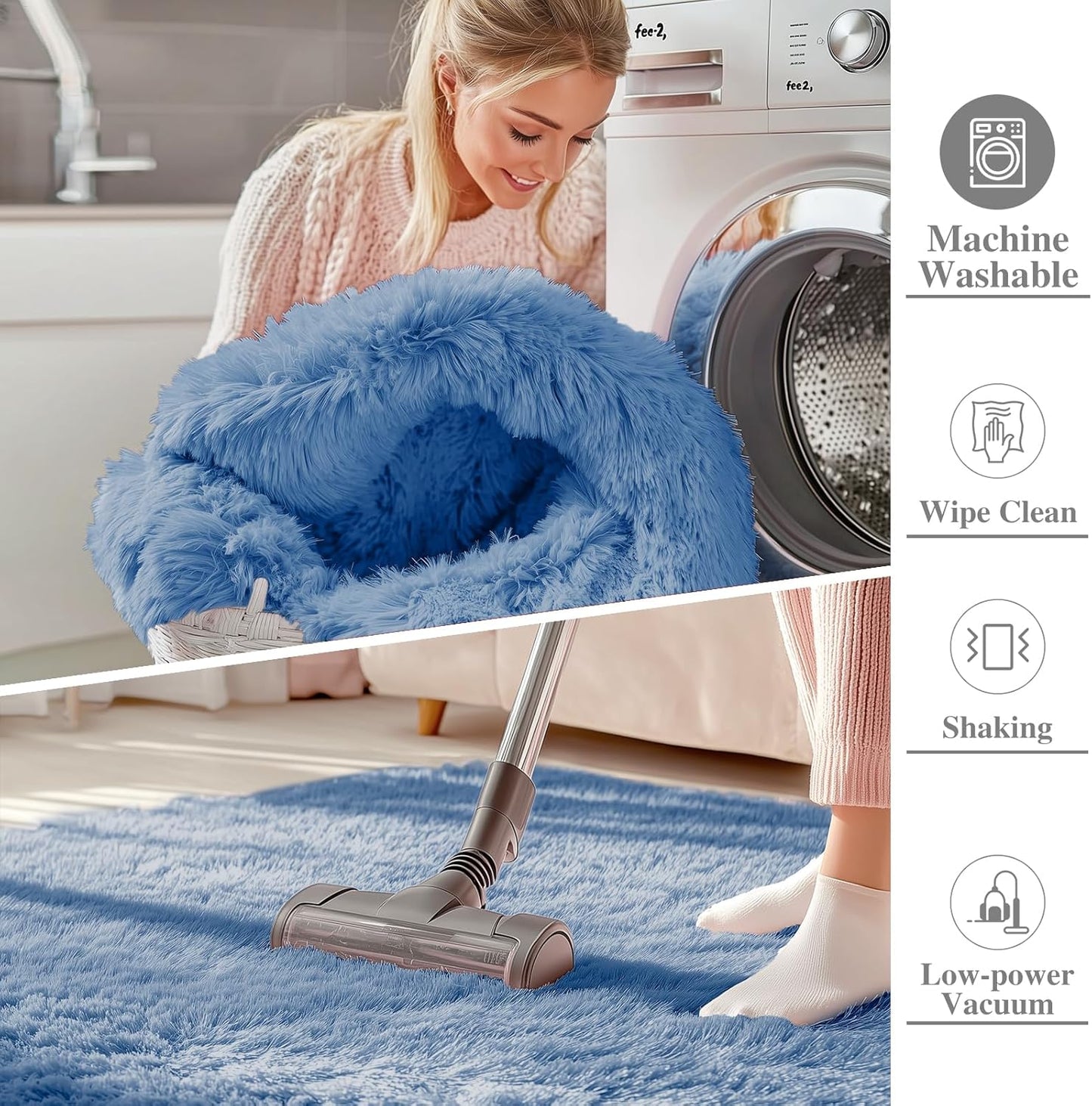 OLANLY Large Area Rug - Soft Fluffy Shaggy Indoor Carpet for Living Room & Bedroom | 6x9 ft, Blue